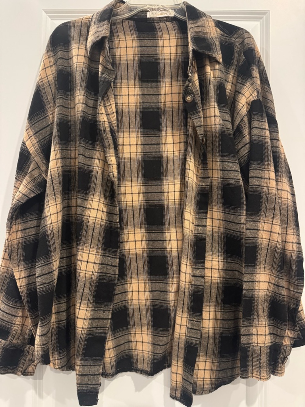 Black and Cream Plaid Flannel Shirt